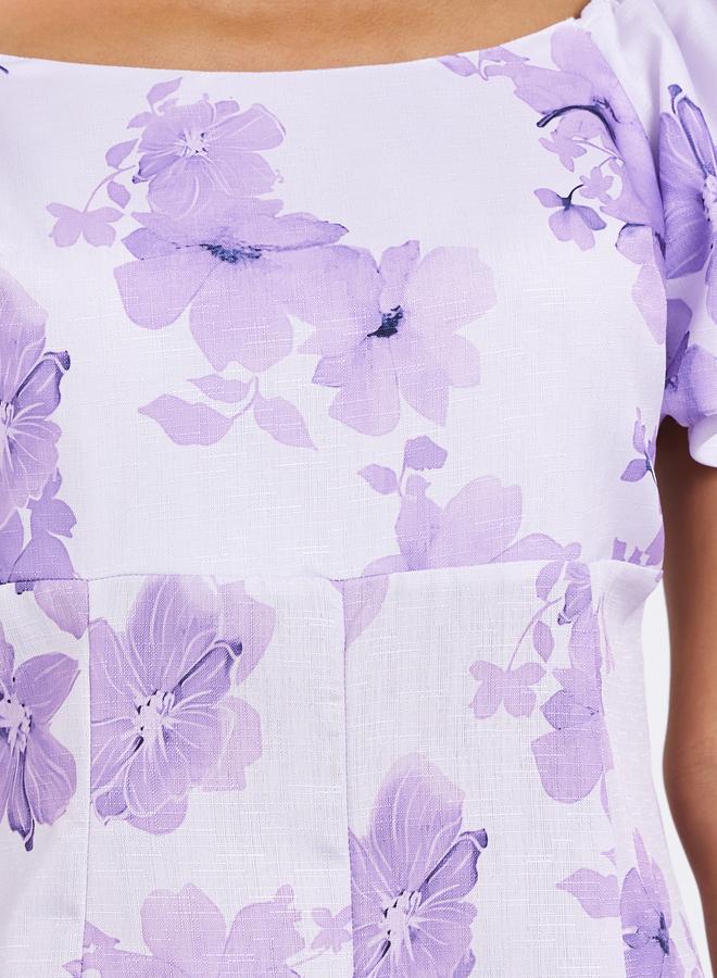 ستايلي فستان ميدي بحافة واسعة وطبعة زهور - Image 4